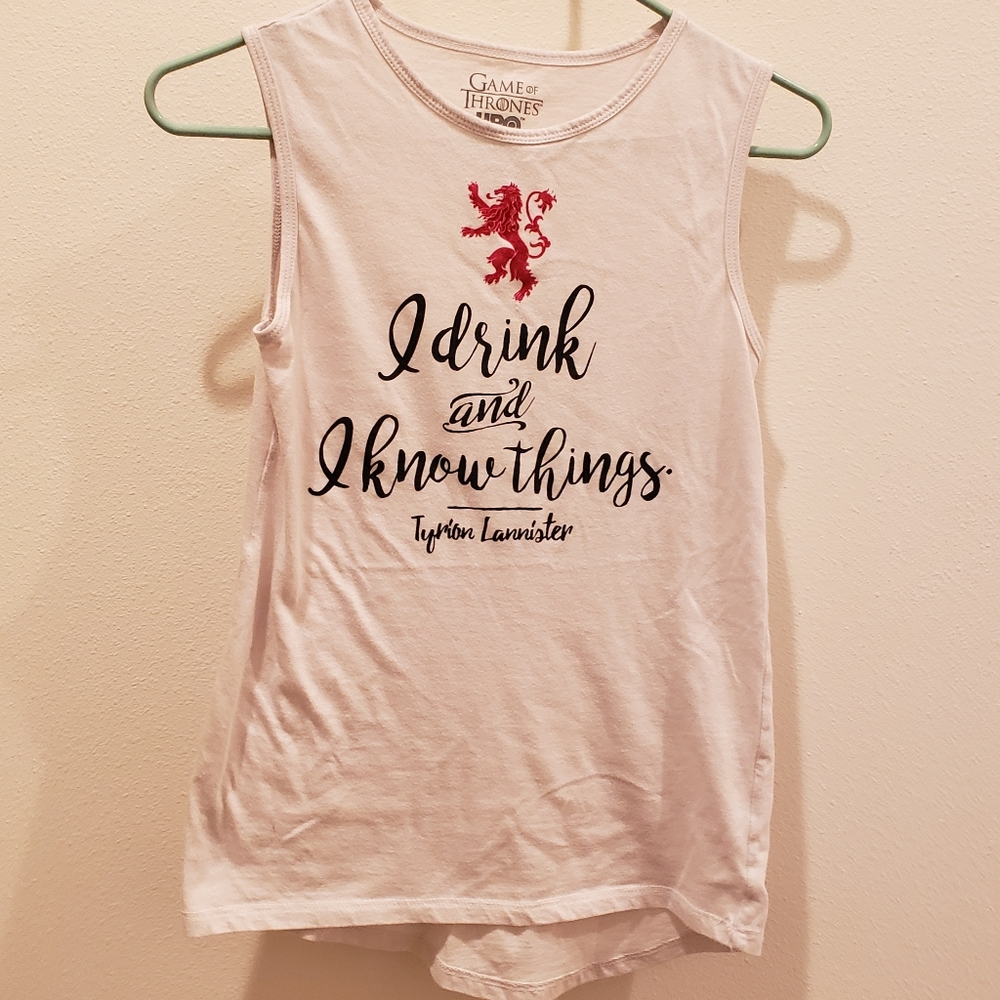HBO Game of Thrones Tank Size Sm I Drink & I Know Things high/low hem